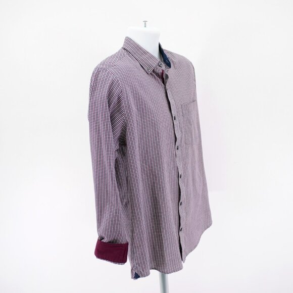 Van Heusen Slim‎ Fit Red Blue Gray Plaid Pocket Button Down Flip Cuff Large Long - Picture 9 of 13